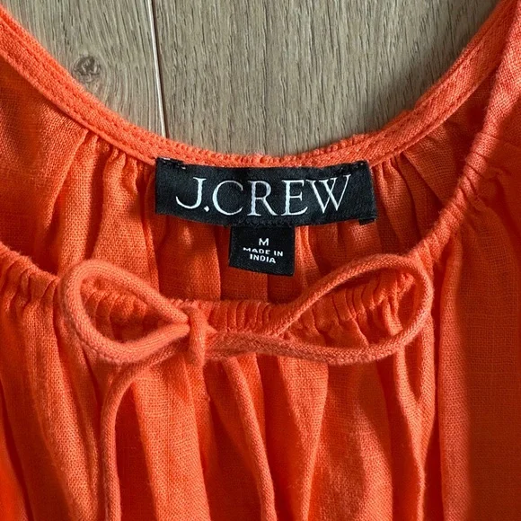 J.Crew Smocked Midi 100% Linen Dress in Tangerine Orange sz. M - Picture 6 of 8